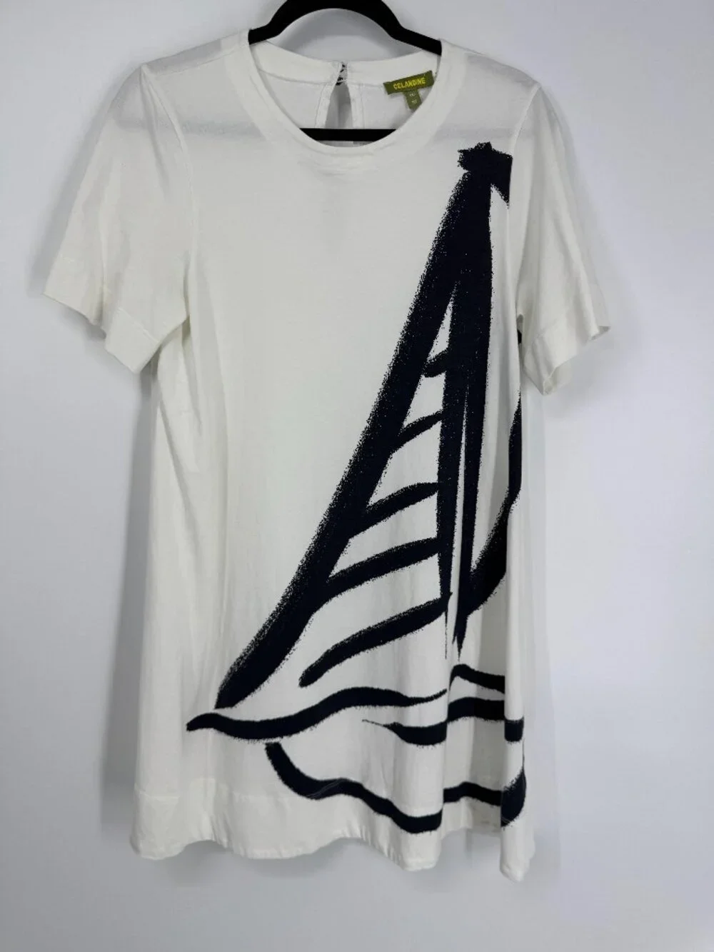 Celandine Anthropologie Short-sleeve Cotton Mini Swing Dress White Black Sz XXS